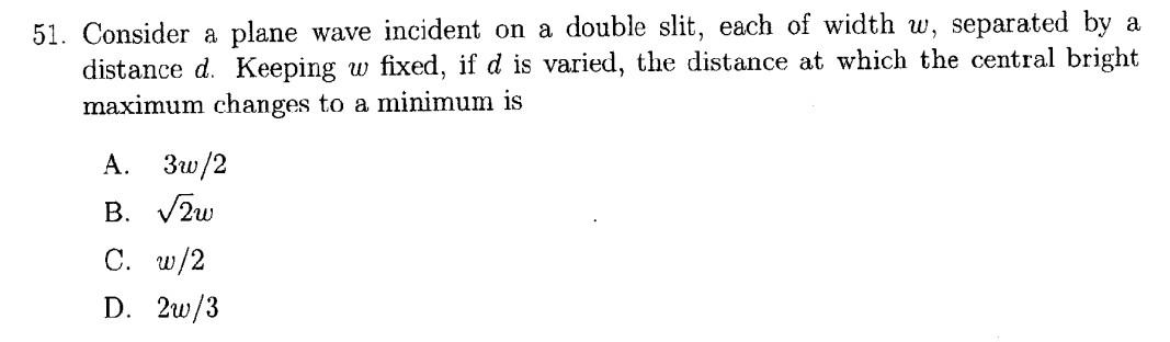 Solved 51. Consider a plane wave incident on a double slit, | Chegg.com