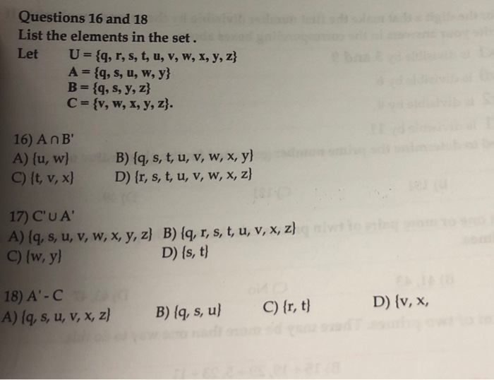 Questions 16 And 18 List The Elements In The Set Let Chegg Com