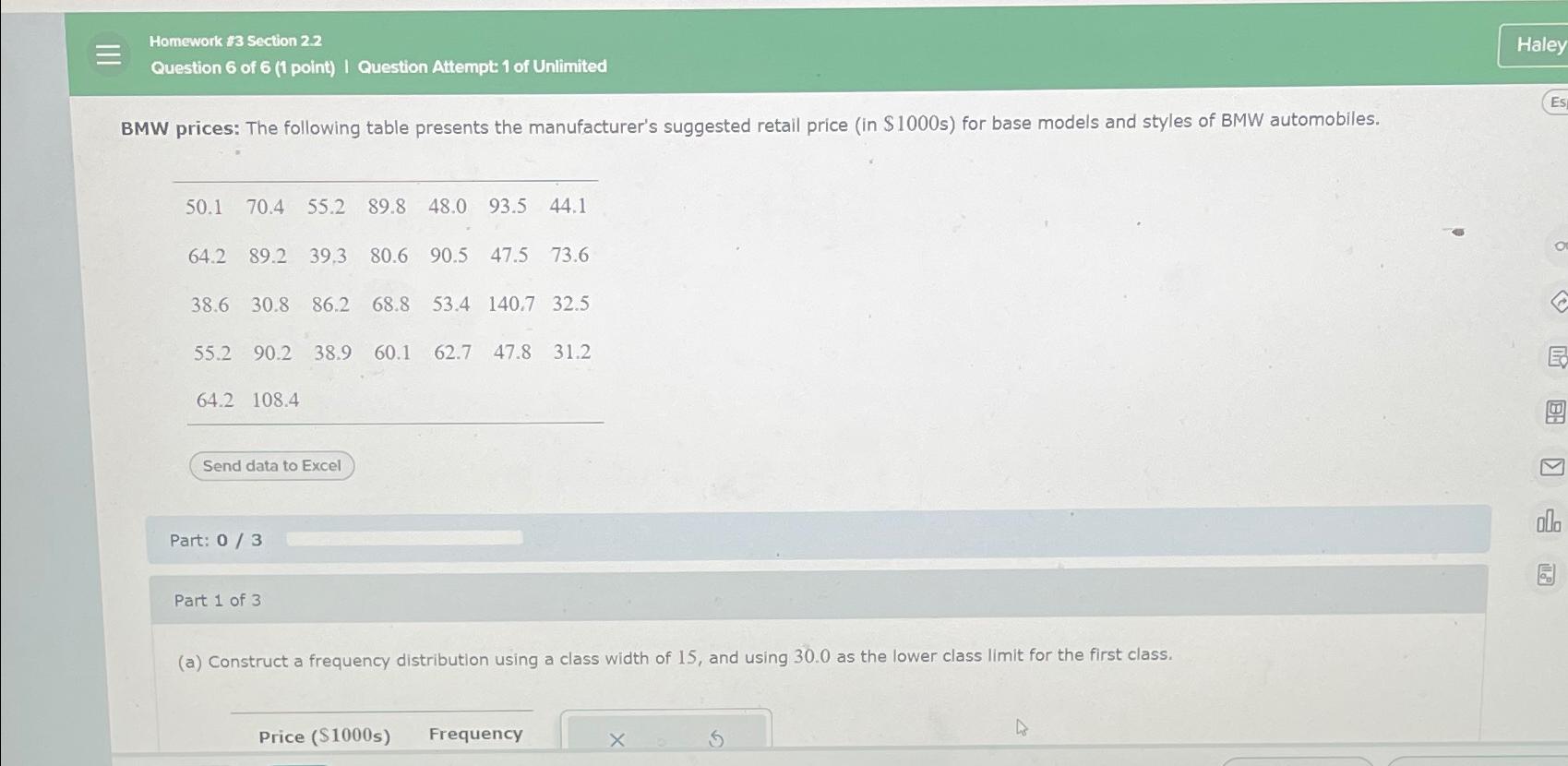 Solved BMW prices: The following table presents the | Chegg.com