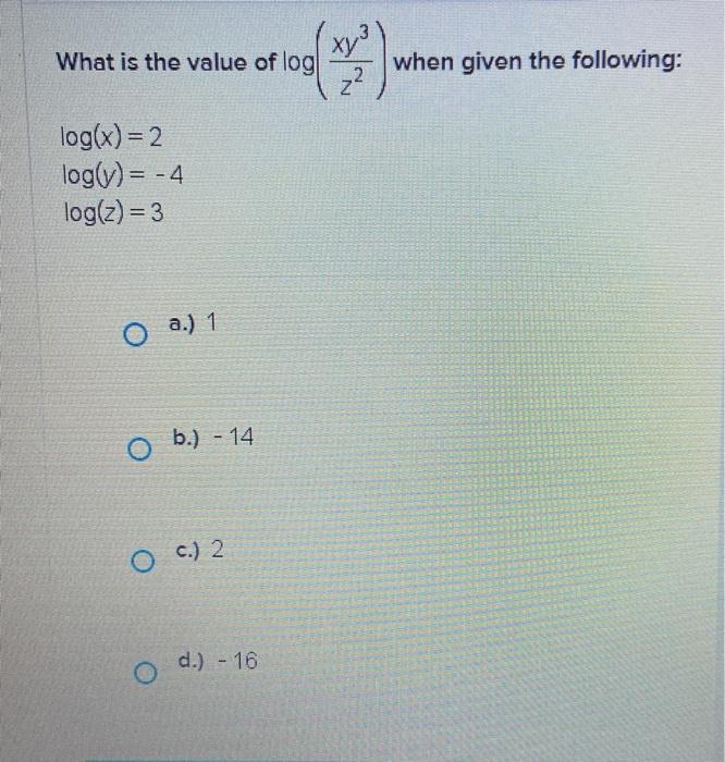 Solved ху What is the value of log when given the following: | Chegg.com