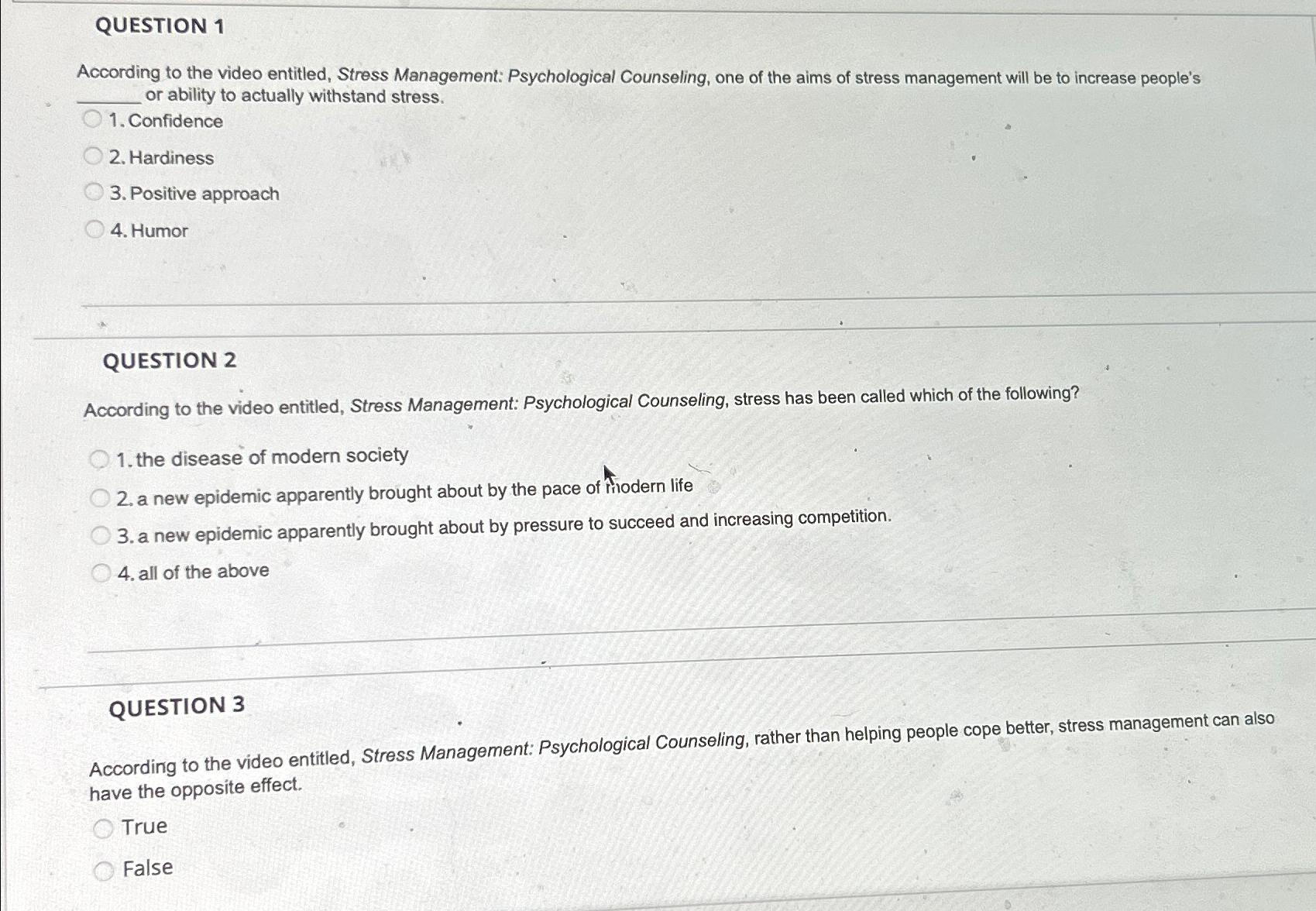 Solved QUESTION 1According to the video entitled, Stress | Chegg.com