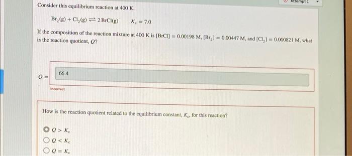 Solved Atempt Consider This Equilibrium Reaction At 400 K Br | Chegg.com