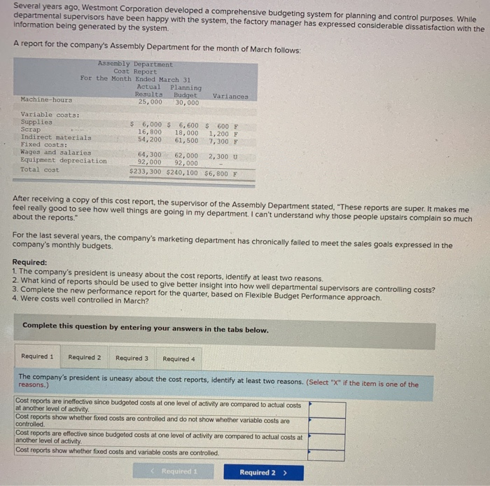 Solved Several years ago, Westmont Corporation developed a