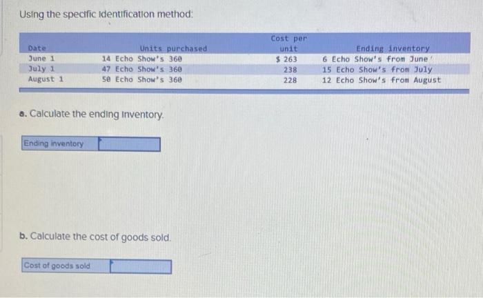 Solved Using the specific identification method: Date June 1 | Chegg.com