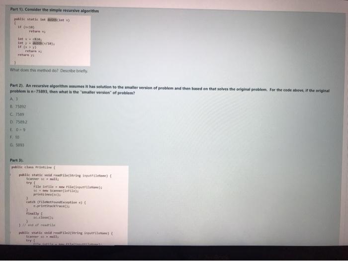 Solved Part 1). Consider the simple recursive algorithm le | Chegg.com