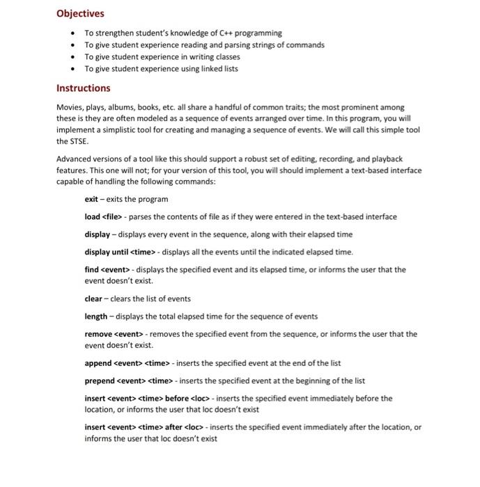 Solved Objectives To strengthen student's knowledge of C++ | Chegg.com