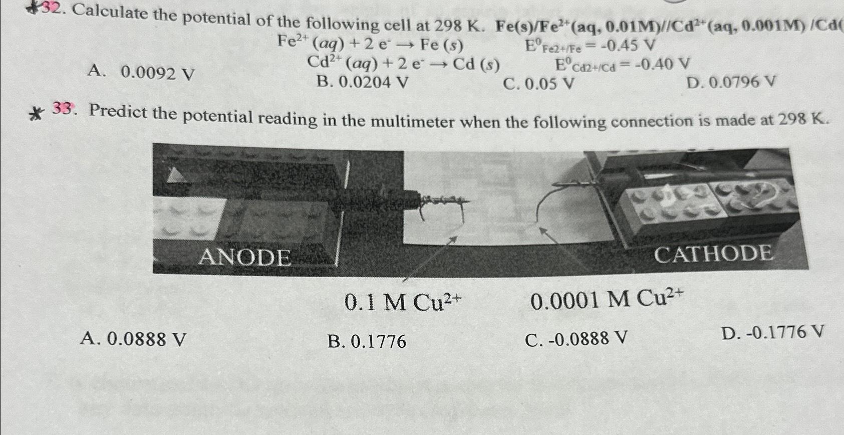 Solved Calculate The Potential Of The Following Cell At | Chegg.com