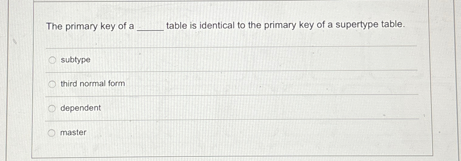 Solved The primary key of a table is identical to the | Chegg.com