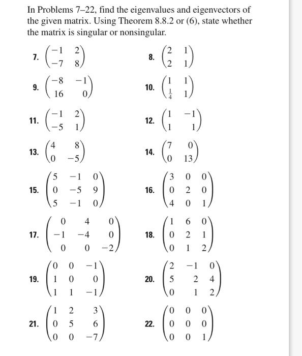 Solved In Problems 7-22, find the eigenvalues and | Chegg.com