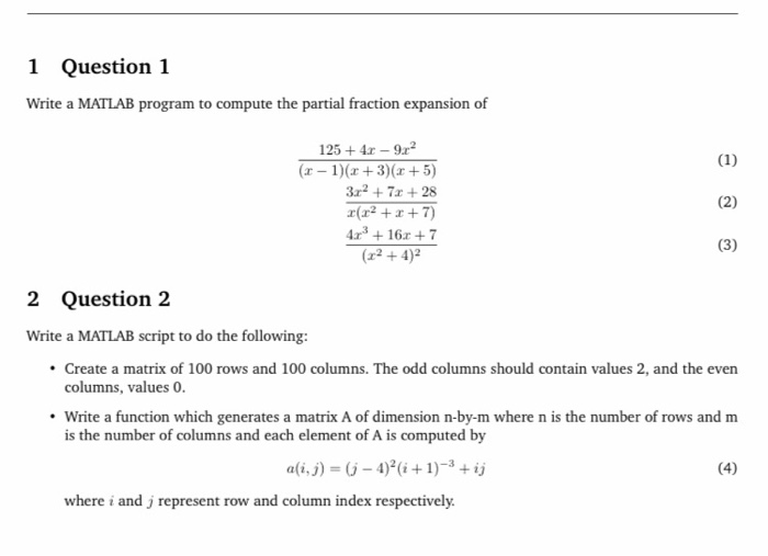 Solved 1 Question 1 Write a MATLAB program to compute the | Chegg.com