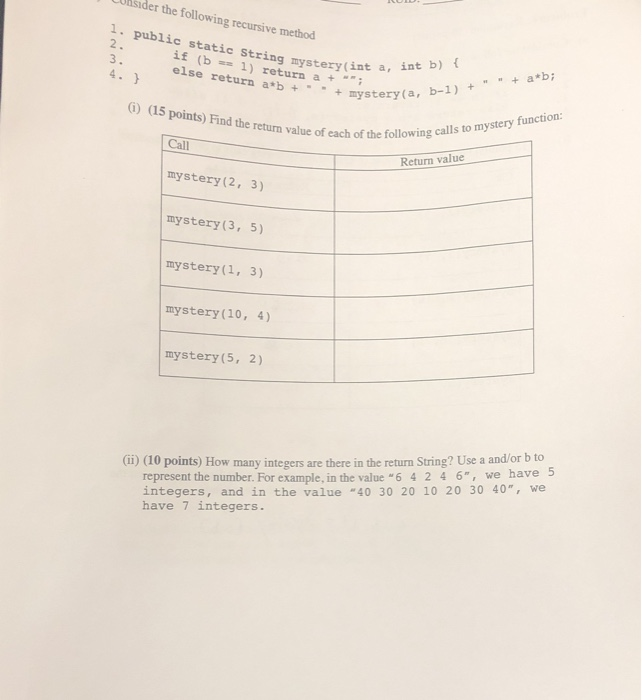 Solved Consider the following recursive method 1. public | Chegg.com