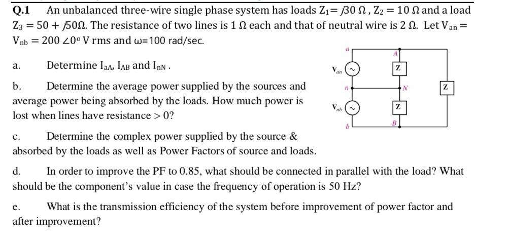 Solved Q.1 An unbalanced three-wire single phase system has | Chegg.com