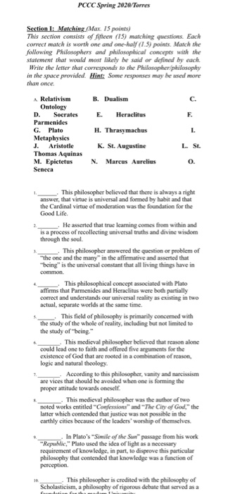 PCCC Spring 2020 Torres Section 1: Matching.(Max. 15 | Chegg.com PCCC Spring 2020 Torres Section 1: Matching.(Max. 15 | Chegg.com