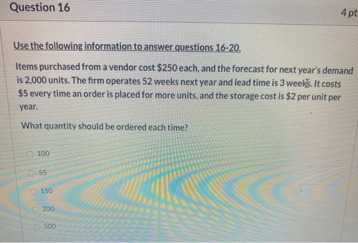 Solved Question 16 4 pt Use the following information to | Chegg.com