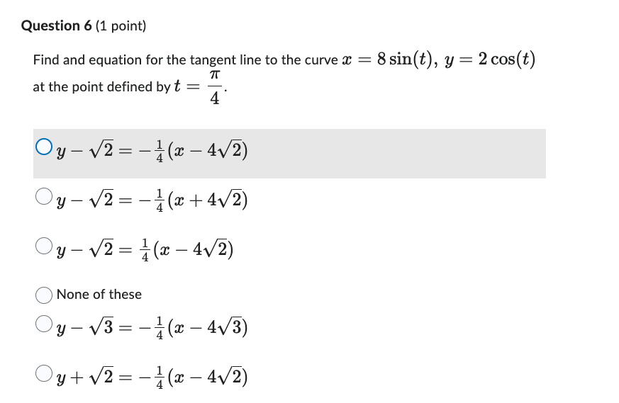 Solved Question 6 (1 ﻿point)Find and equation for the | Chegg.com