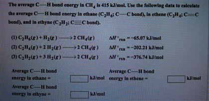 Solved The average C H bond energy in CH4 is 415 kJ mol