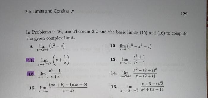 Solved 2.6 Limits And Continuity 129 In Problems 9-16, Use | Chegg.com