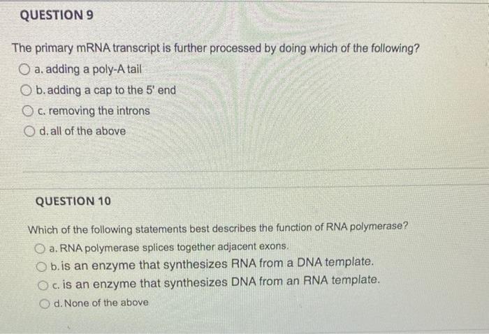 Solved QUESTION 9 The primary mRNA transcript is further | Chegg.com