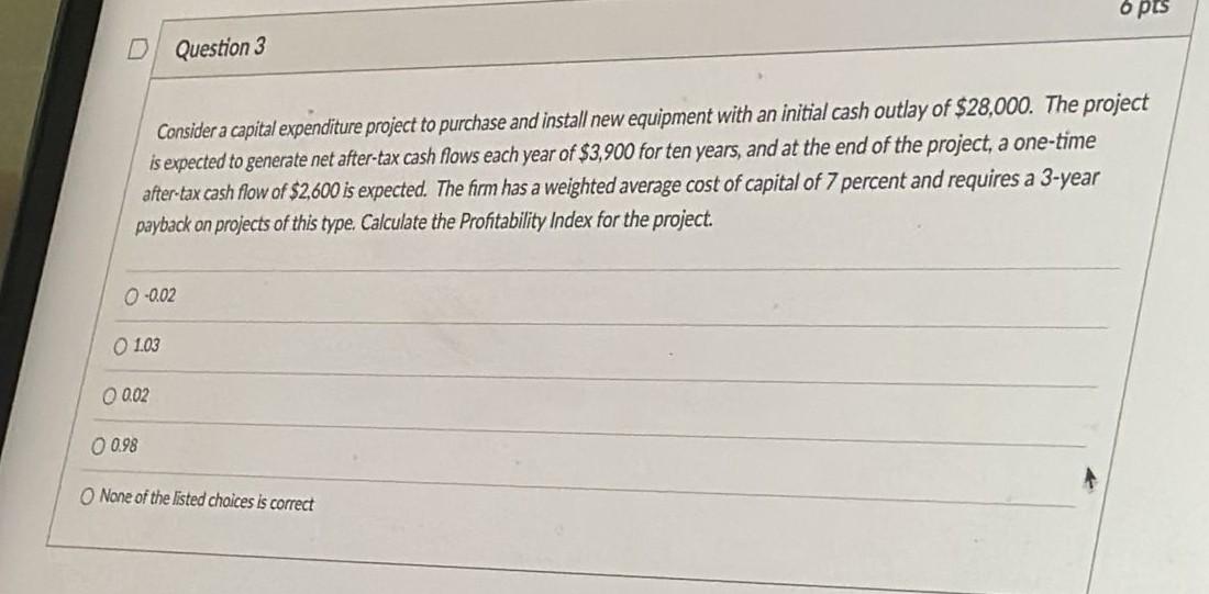 Solved Consider a capital expenditure project to purchase | Chegg.com
