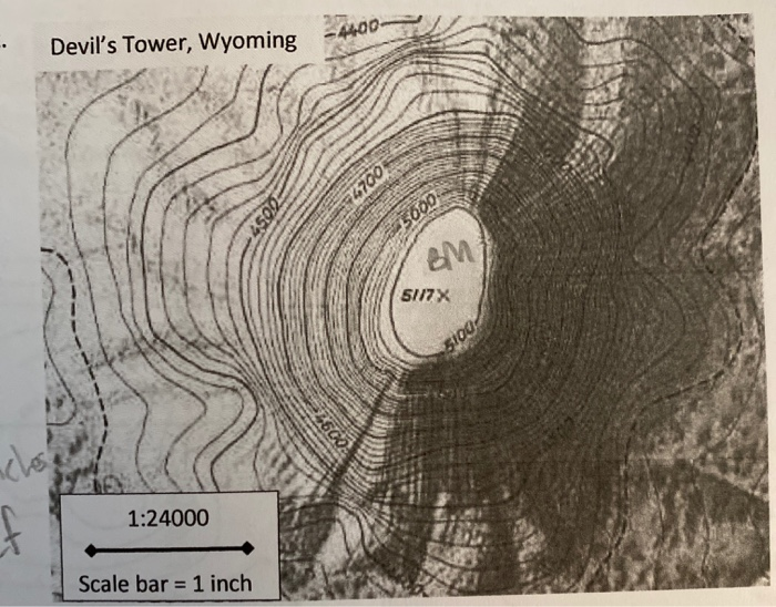 Devils Tower Topographic Map Solved Assuming The Scae Of The Devil's Tower Map Is 1:24000 | Chegg.com