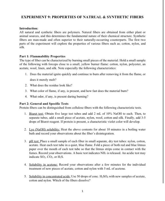 Section Name Date Experiment 9 Properties Of Natural Chegg Com