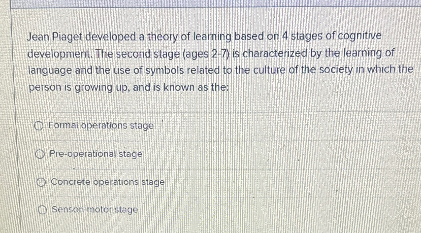 Piaget second clearance stage