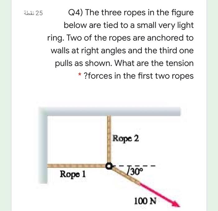 Solved 25 نقطة Q4) The three ropes in the figure below are | Chegg.com