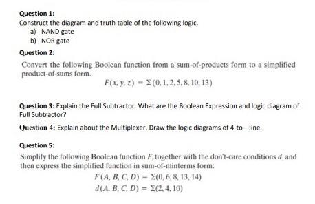 Solved Question 1: Construct the diagram and truth table of | Chegg.com