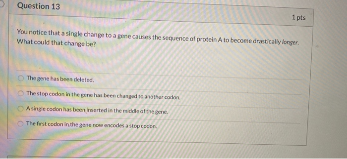 Solved Question 13 1 pts You notice that a single change to | Chegg.com