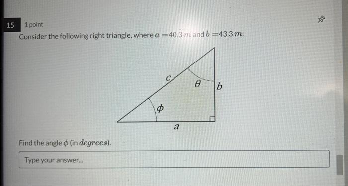 Solved 1 point Consider the following right triangle, where | Chegg.com