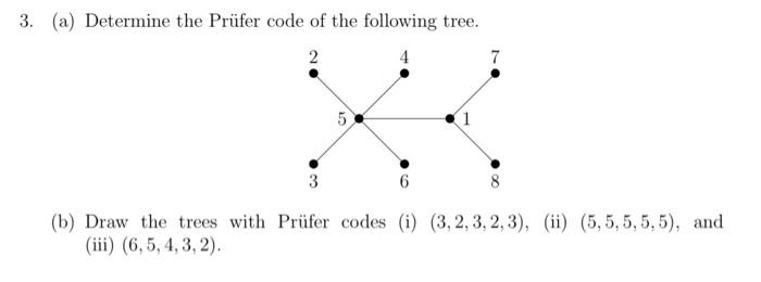 Solved 3. (a) Determine the Prüfer code of the following | Chegg.com