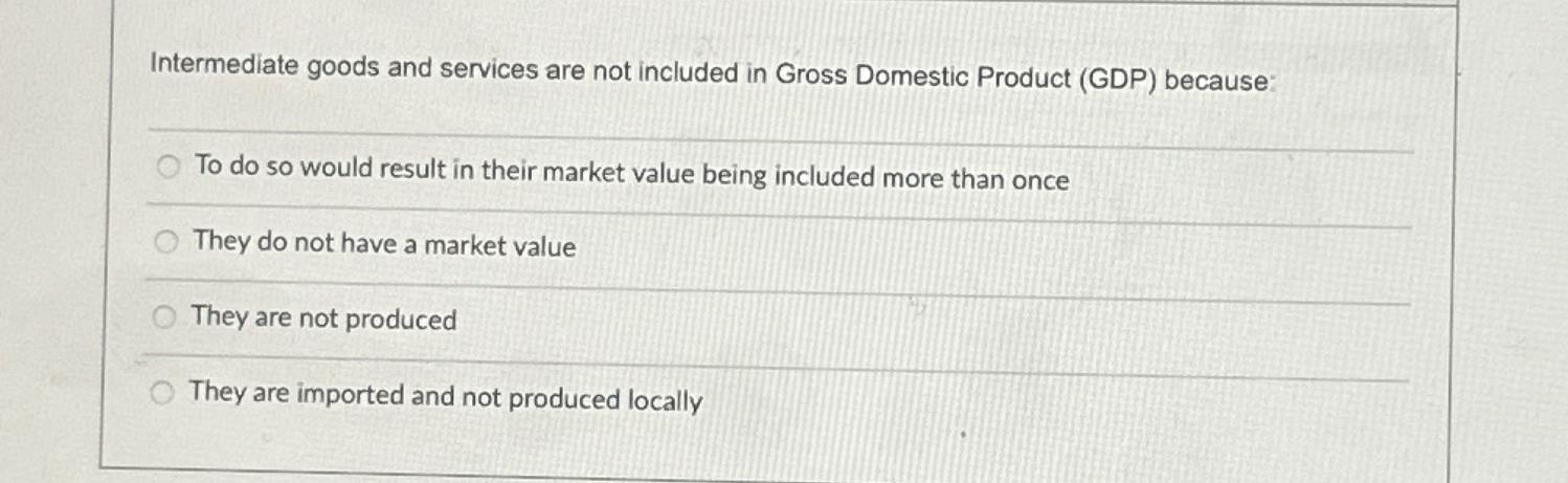 Solved Intermediate goods and services are not included in | Chegg.com