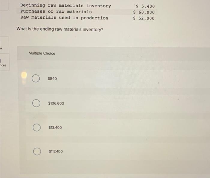 Solved Beginning raw materials inventory Purchases of raw