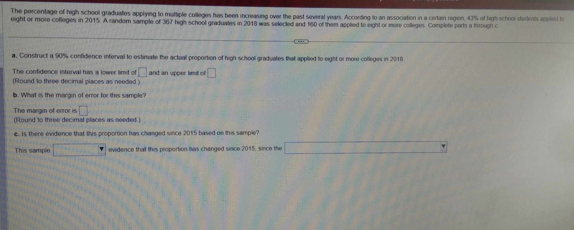 Solved The percentage of high school graduates applying to | Chegg.com