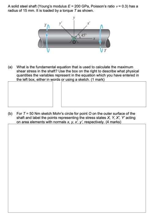 Solved A solid steel shaft (Young's modulus E = 200 GPa, | Chegg.com