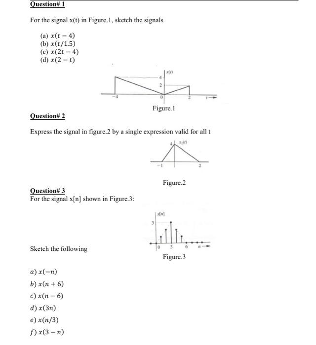 Solved For the signal x(t) in Figure.1, sketch the signals | Chegg.com
