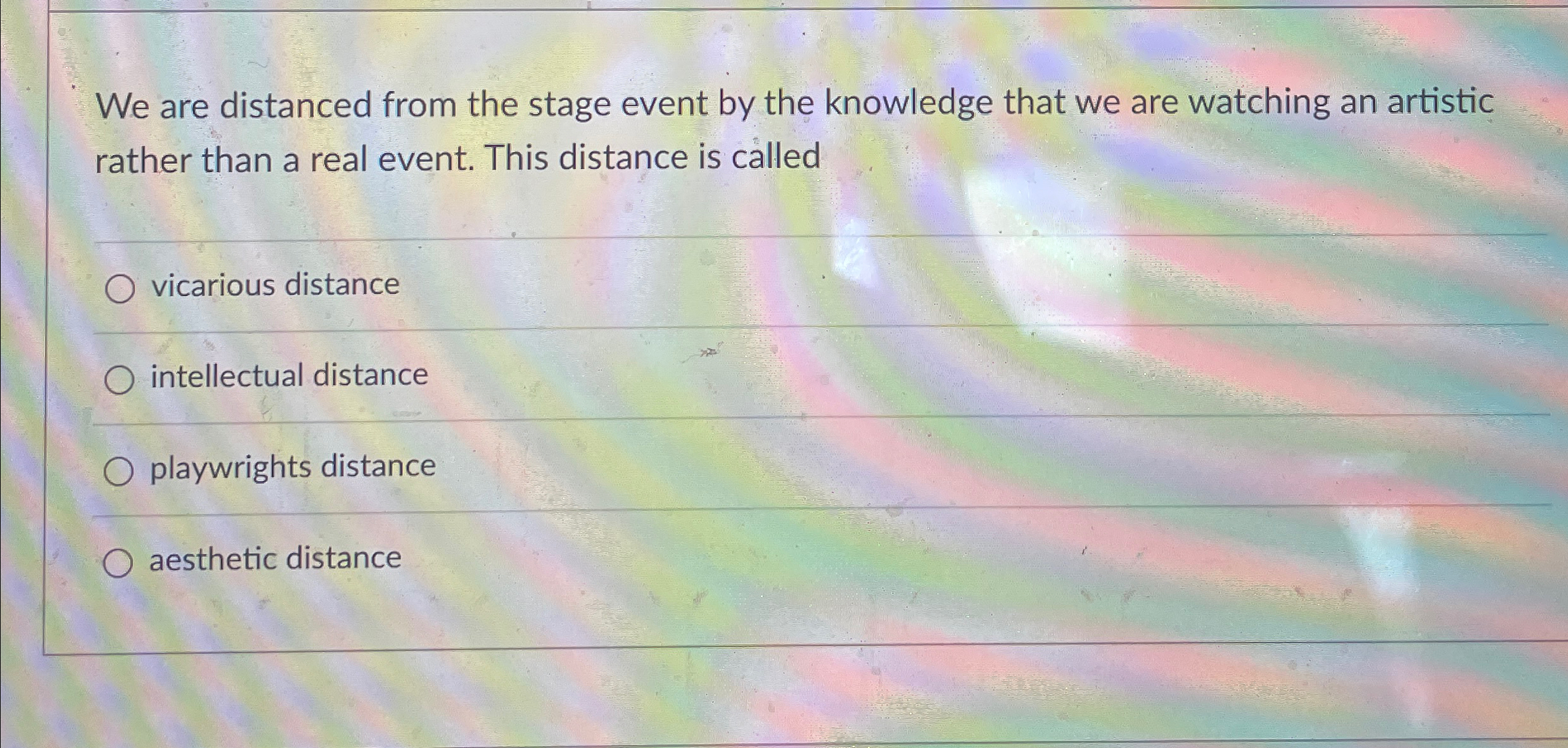 Solved We are distanced from the stage event by the | Chegg.com