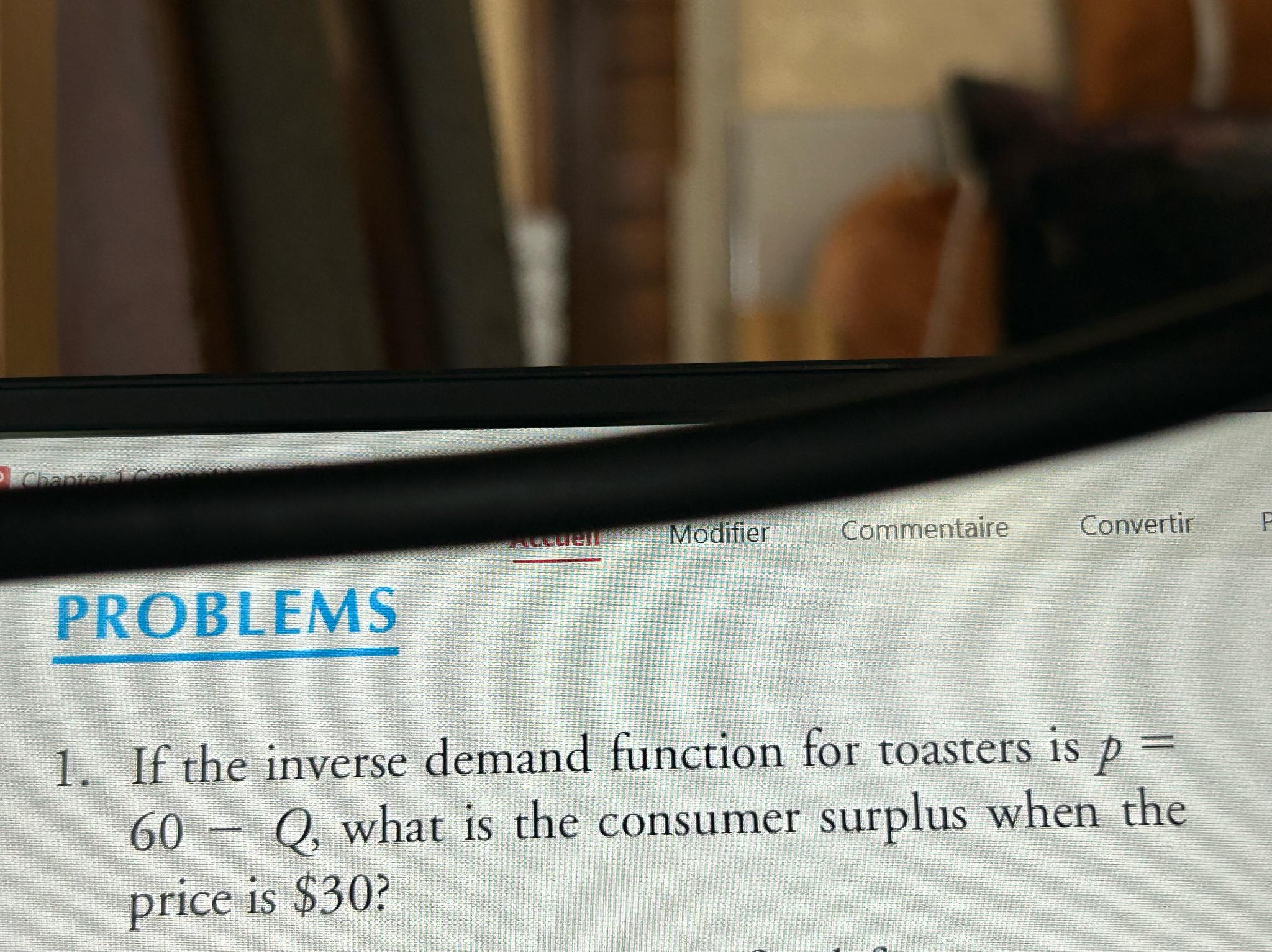 Solved PROBLEMSIf the inverse demand function for toasters