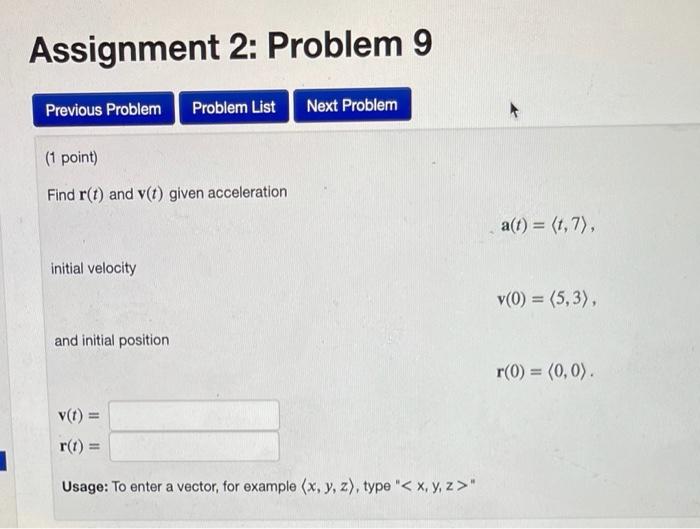 Solved Assignment 2: Problem 9 Previous Problem Problem List | Chegg.com