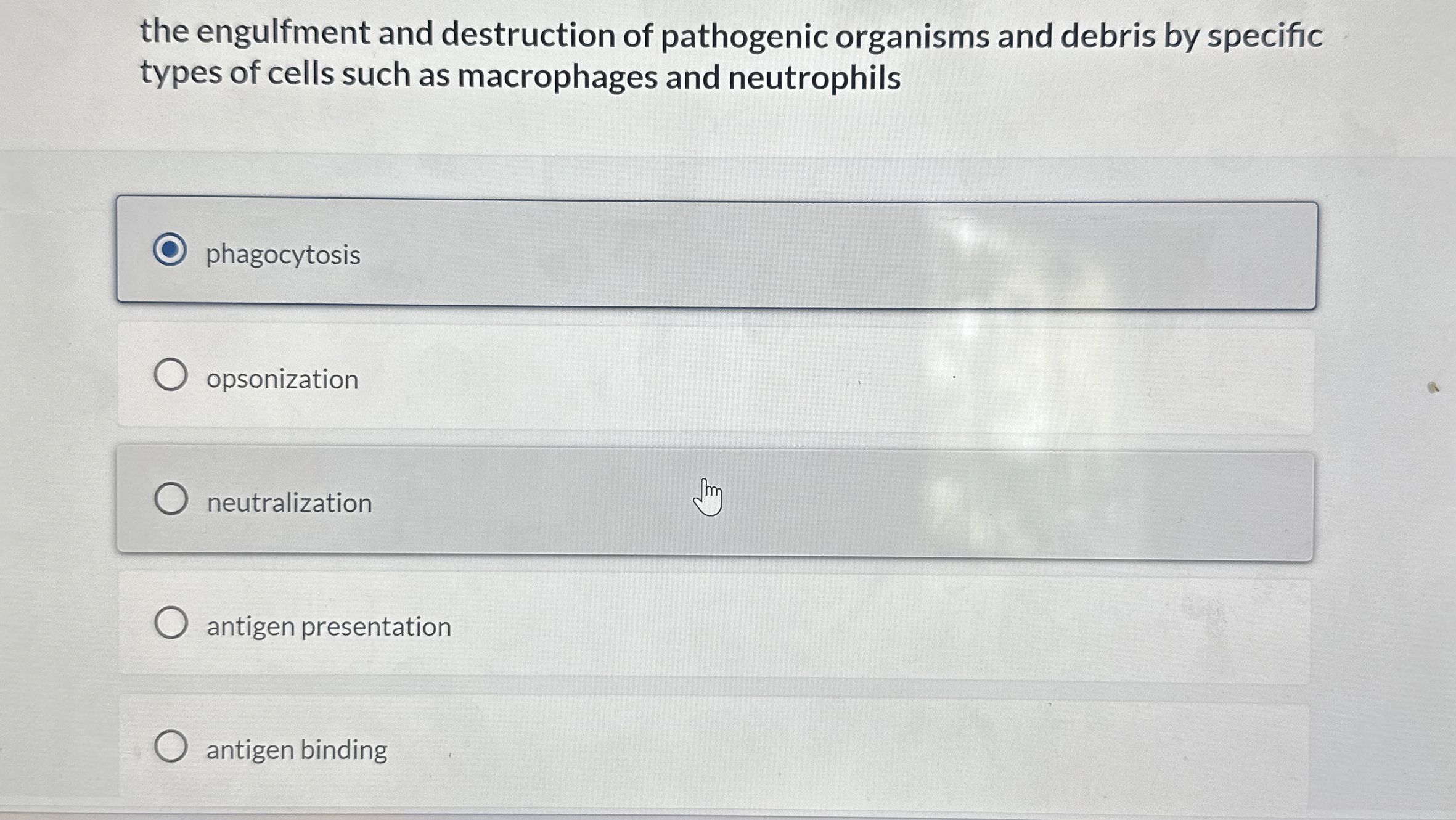 Solved the engulfment and destruction of pathogenic | Chegg.com