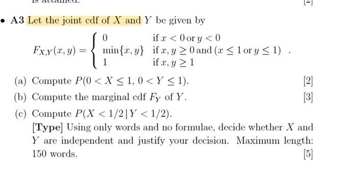 Solved A3 Let The Joint Cdf Of X And Y Be Given By 0 Ifr