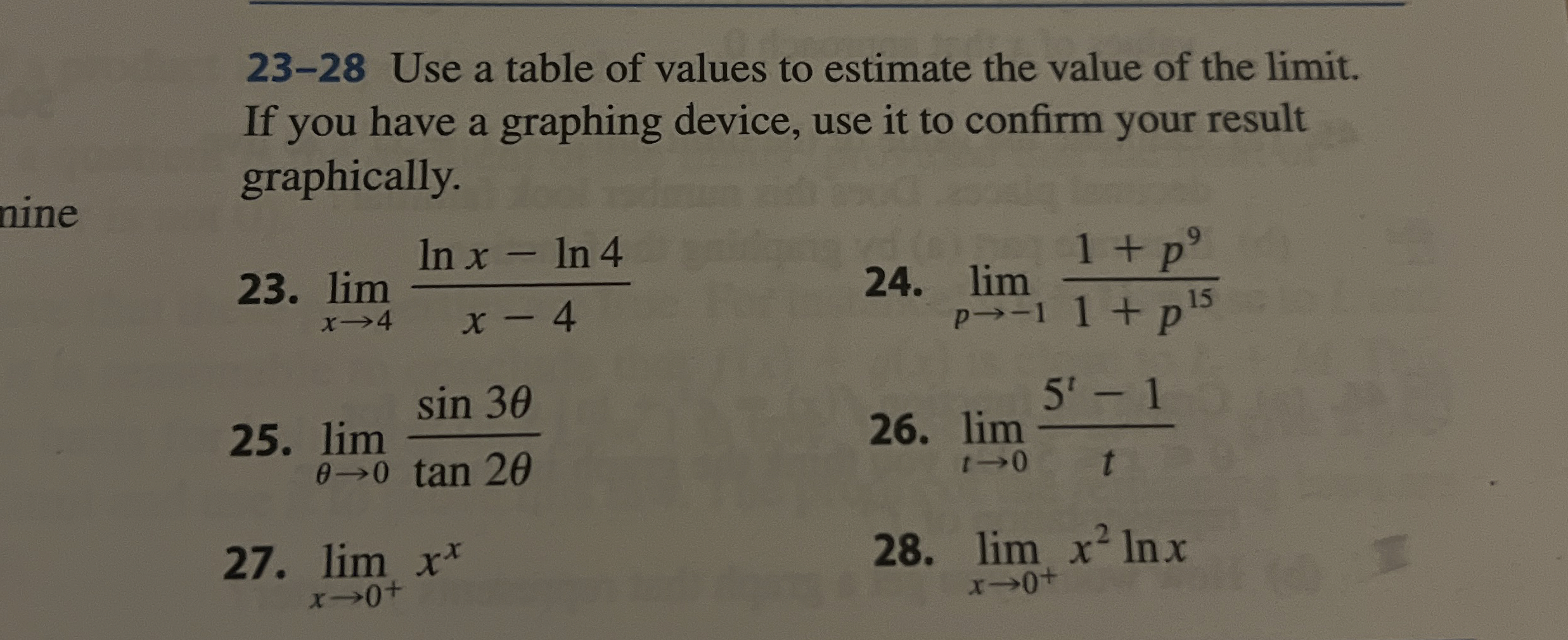 Solved 23-28 ﻿Use a table of values to estimate the value of | Chegg.com