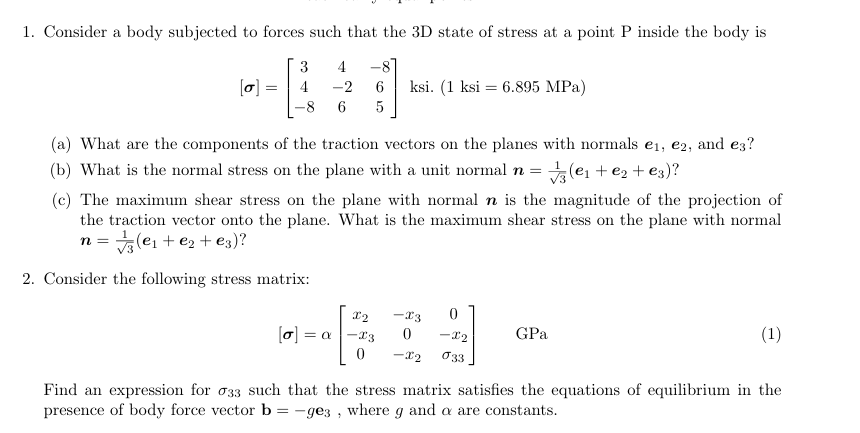 Body Force Vector Solved questions 1 and 2 please all | Chegg.com