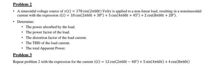 Solved Problem 2 • A sinusoidal voltage source of v(t) = 170 | Chegg.com