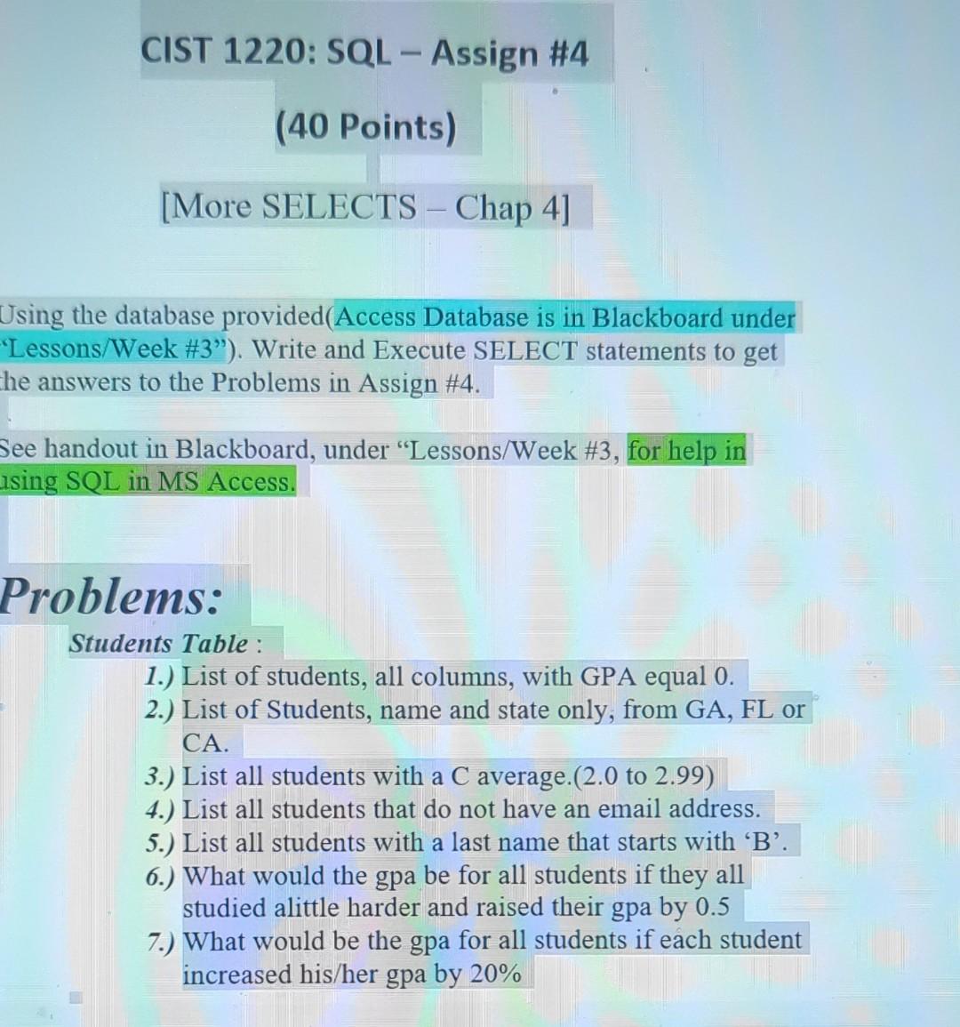 Solved Using the database provided(Access Database is in | Chegg.com