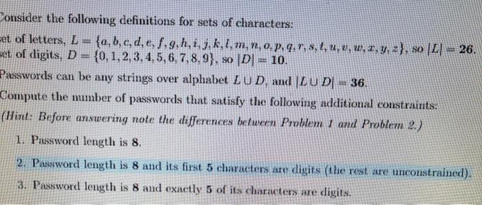 Solved Consider The Following Definitions For Sets Of Cha Chegg Com