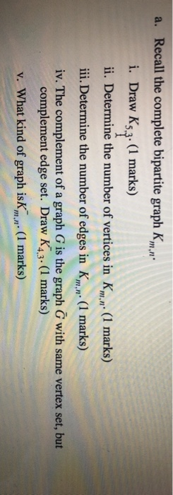 Solved a. Recall the complete bipartite graph Km.n. i. Draw | Chegg.com