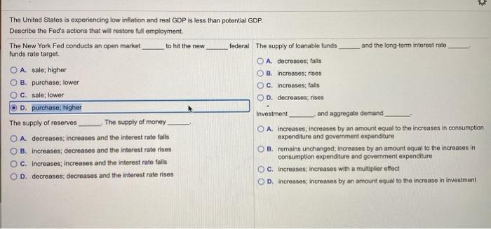 Solved The United States is experiencing low inflation and | Chegg.com