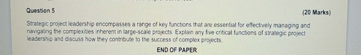 Solved Question 5(20 ﻿Marks)Strategic project leadership | Chegg.com