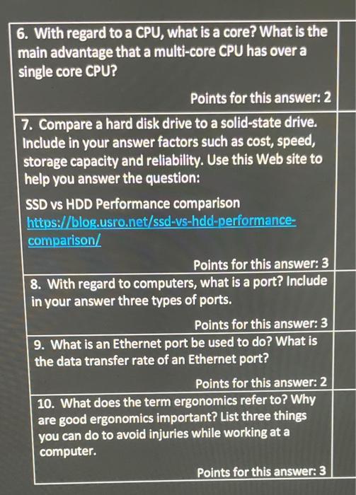 Solved 6. With regard to a CPU, what is a core? What is the | Chegg.com